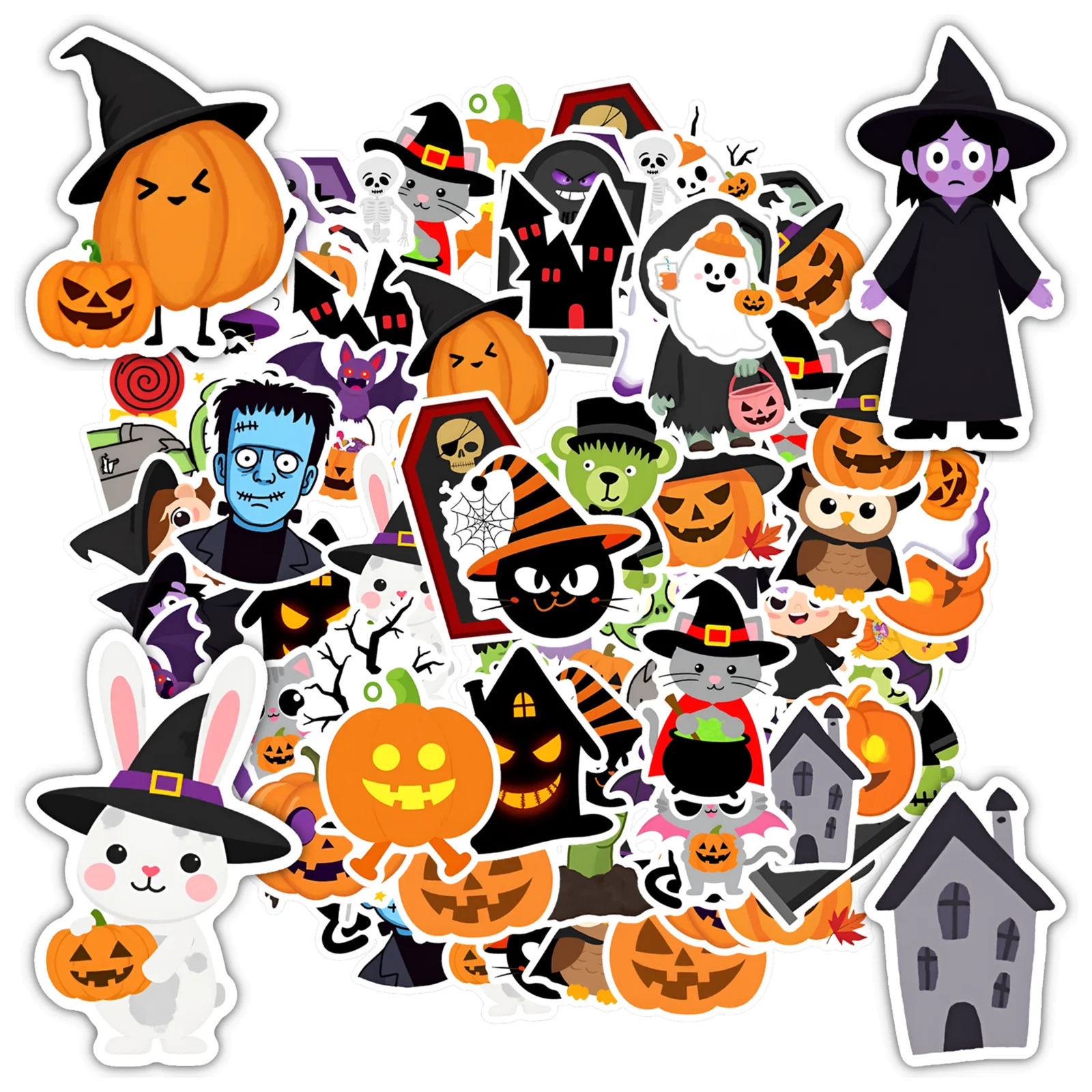35pcs-50pcs Waterproof Horror Ghost Stickers Halloween Witch Stickers Funny Monster Kids Stickers for Luggage Phone Laptop