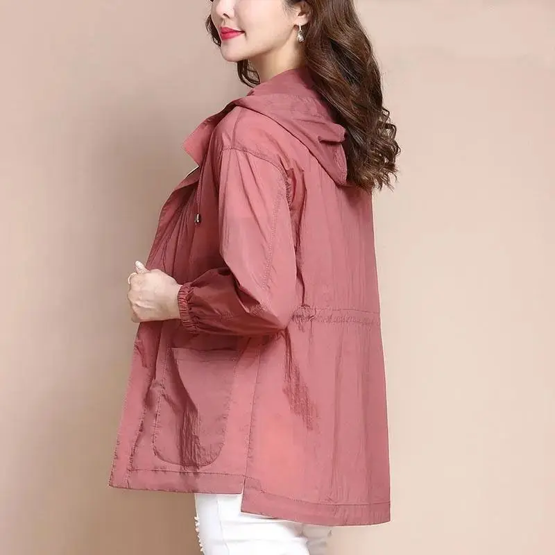 New for Women's Summer Ice Silk Lightweight, Breathable, Quick Drying Fishing Sunscreen Clothes Large Hooded Jacket Trendy Wh7