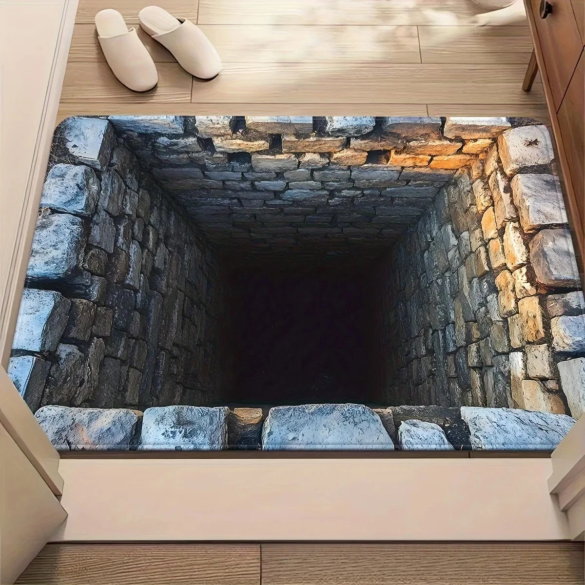 3D Visual Illusion Door Mat Stone Tunnel Hole Print Non Slip Rug Home Entrance Floor Mat Decorative Welcome Doormat