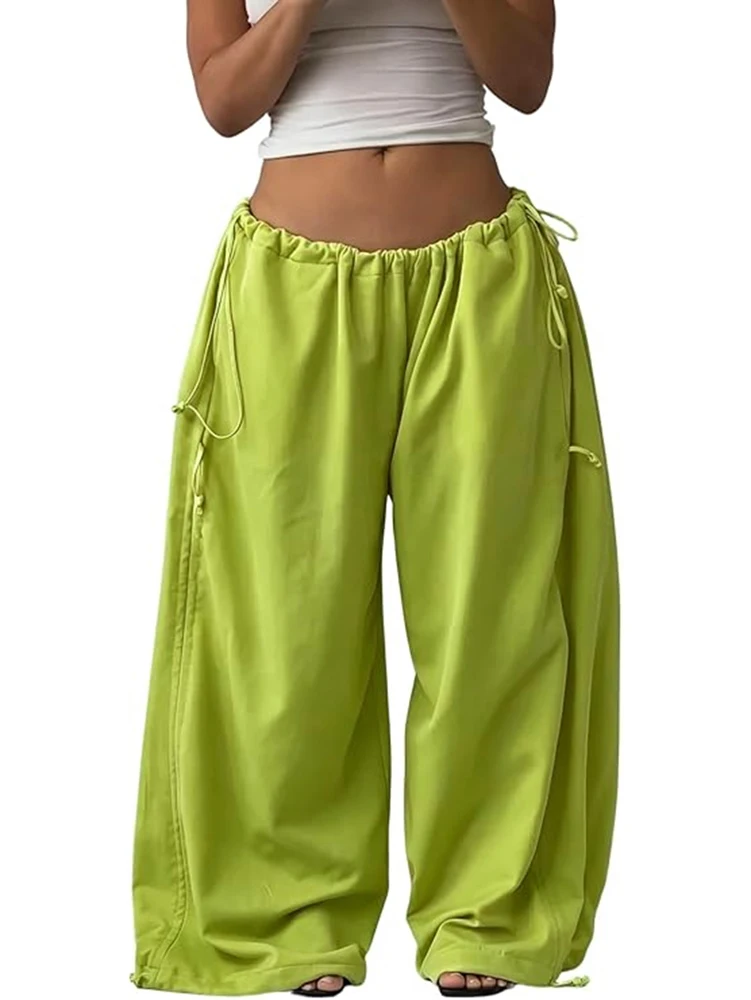 Damen Y2K Baggy Weite Hose mit Elastischem Bund und Verstellbarem Kordelzug, Lässige Lose Bodenlange Hose, Streetwear, Übergröße – Detail 18