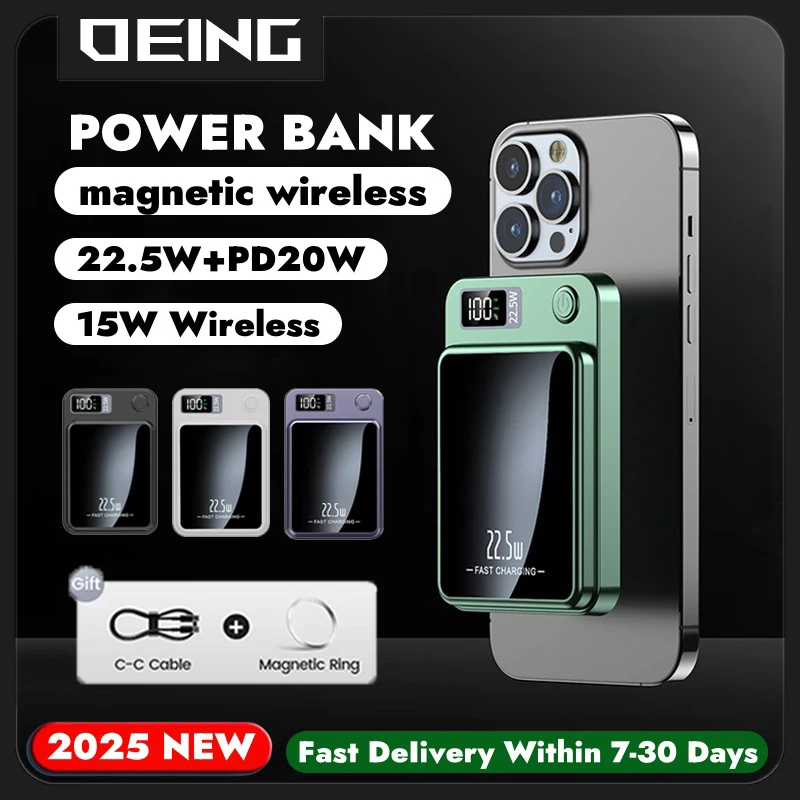 

10000mAh New Macsafe Powerbank Magnetic Wireless Power Bank 22.5W Fast Charger For Apple iPhone External Auxiliary Battery Pack