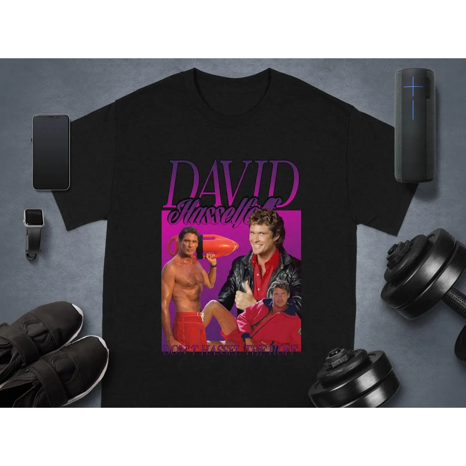 Vintage 80s David Hasselhoff T Shirt Baywatch The Hoff Funny Don't Hassel Retro Iconic Celeb Casual vintage Washed fashion