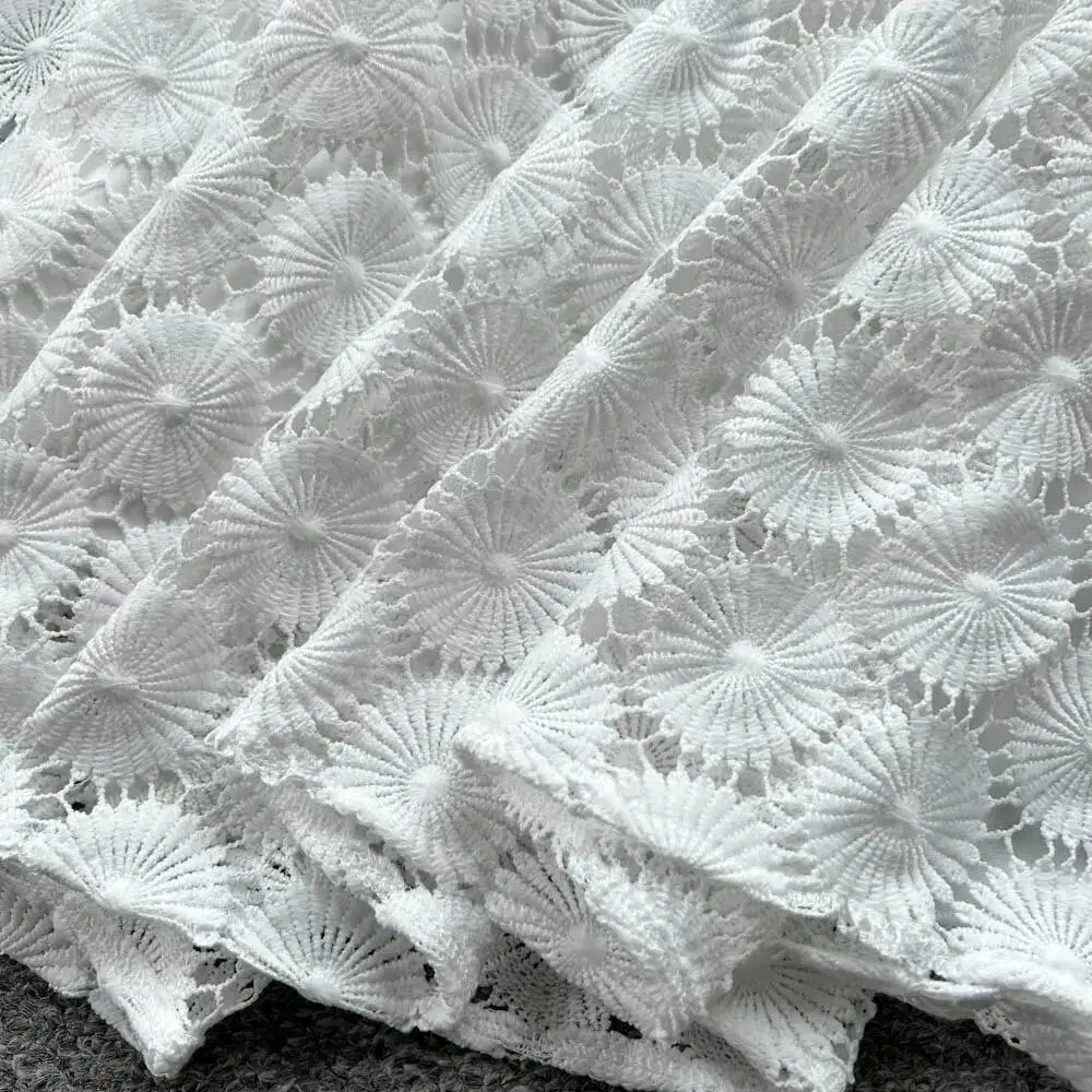 Sexy chic Hook flower hollow puff sleeve A-line dress Vintage Women Casual High Street summer women clothing