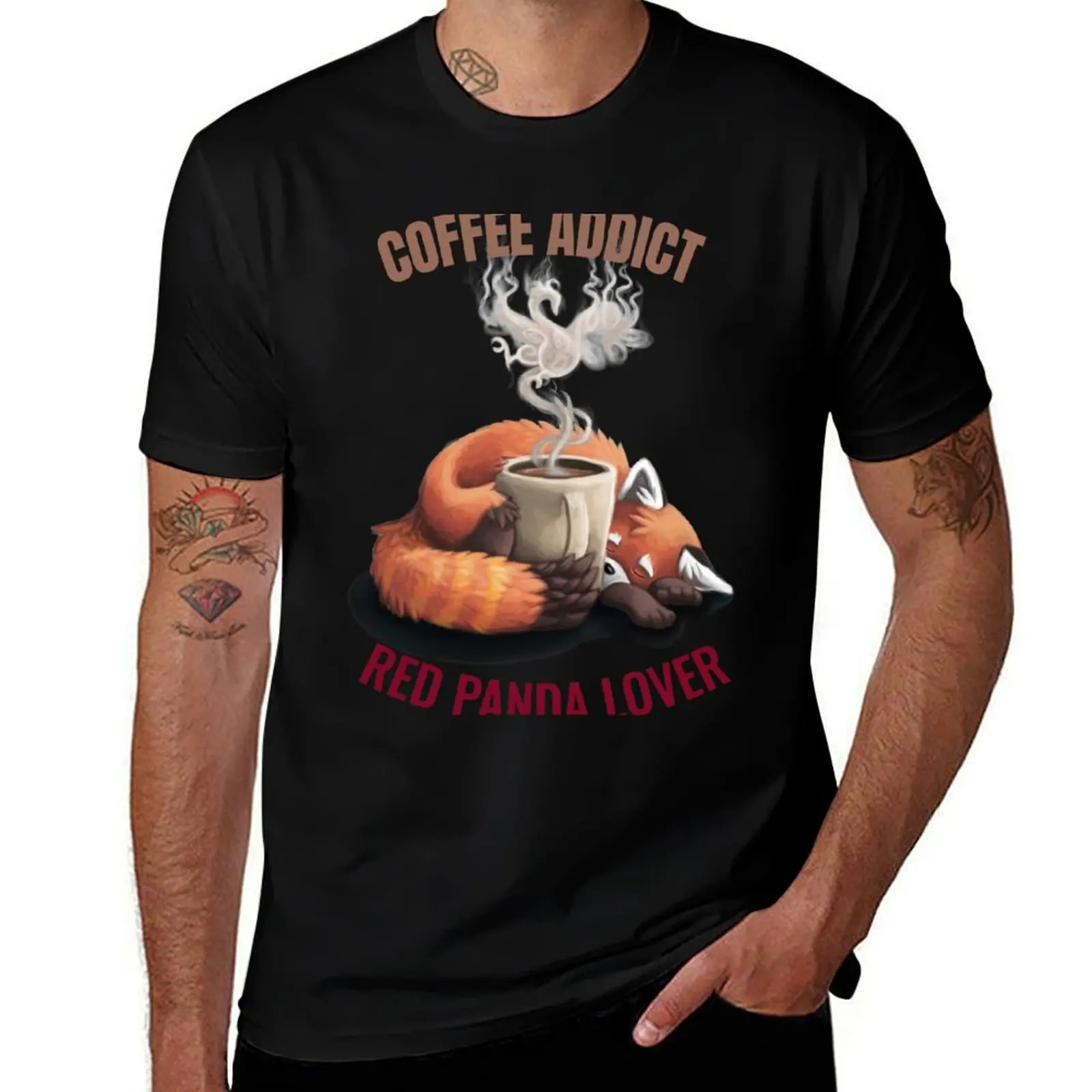 

Coffee and Red Panda Lover T-Shirt man t shirt cotton high quality t shirt man plain T-Shirt