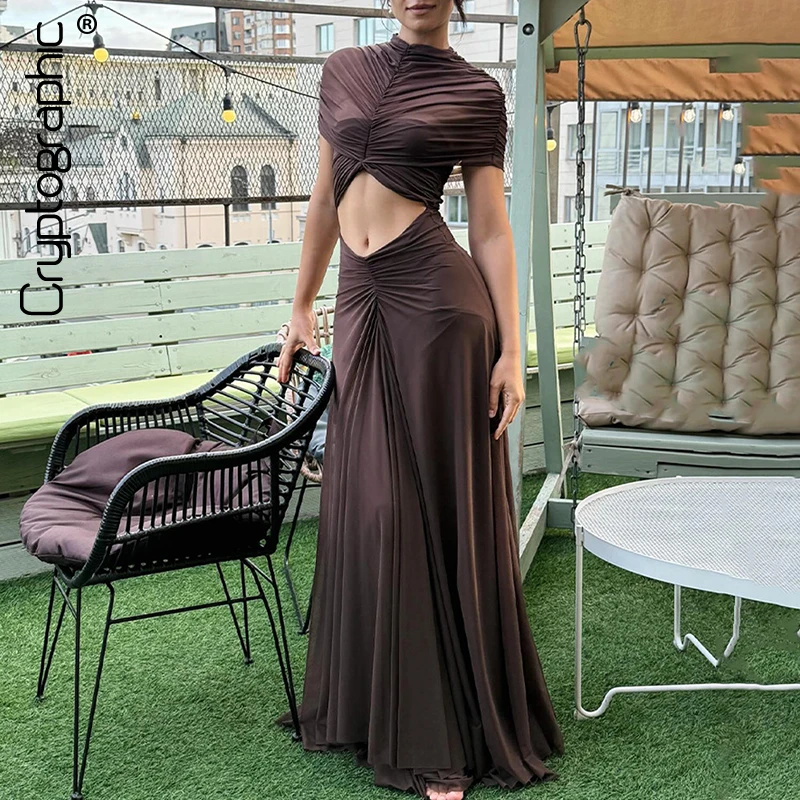 التشفير الخريف موضة شبكة Ruched مثير قطع فستان ماكسي فستان حفلات أنيقة نادي حفلة عيد ميلاد فساتين طويلة الملابس
