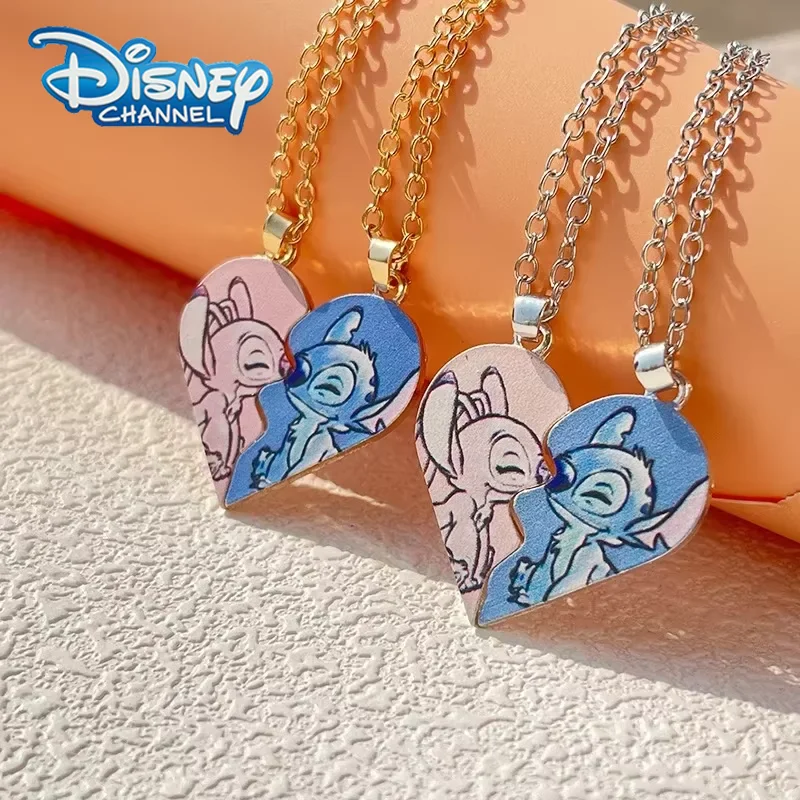 Collares de Stitch para parejas, colgantes de Disney, accesorios de joyería de Anime, collar de corazón, cadenas de suéter, regalos de cumpleaños para niñas y niños