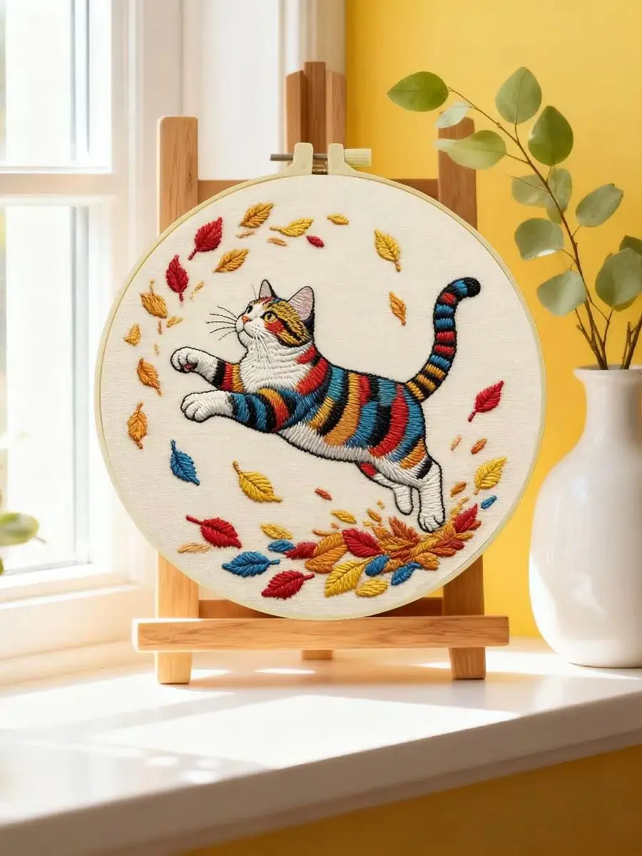 1 Stück 20X20CM/15X15CM 7,87/6,3 Zoll Farbiges Katzen-Stickerei-Starter-Kit DIY-Kit DIY-Stickerei-Set Handarbeiten Nadelkunst – Detail 6