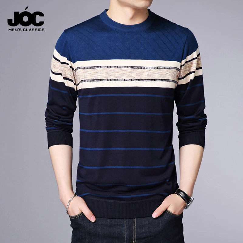 Men\'s Casual Striped Knit Spring and Autumn Long Sleeved Pullover Fashion Top