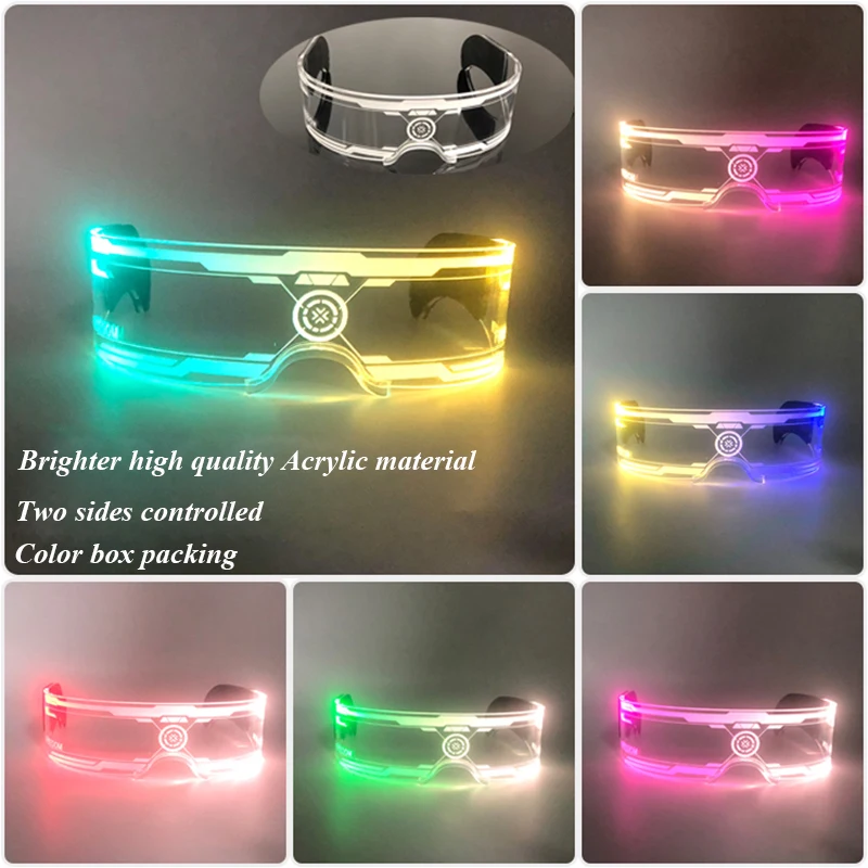 Leuchtende futuristische Cyberpunk-Brille, 7-Farben-Wechsel, leuchtende LED-Brille, blinkende Brille, für Männer und Frauen, Nachtclub-Cosplay-Zubehör – Detail 3