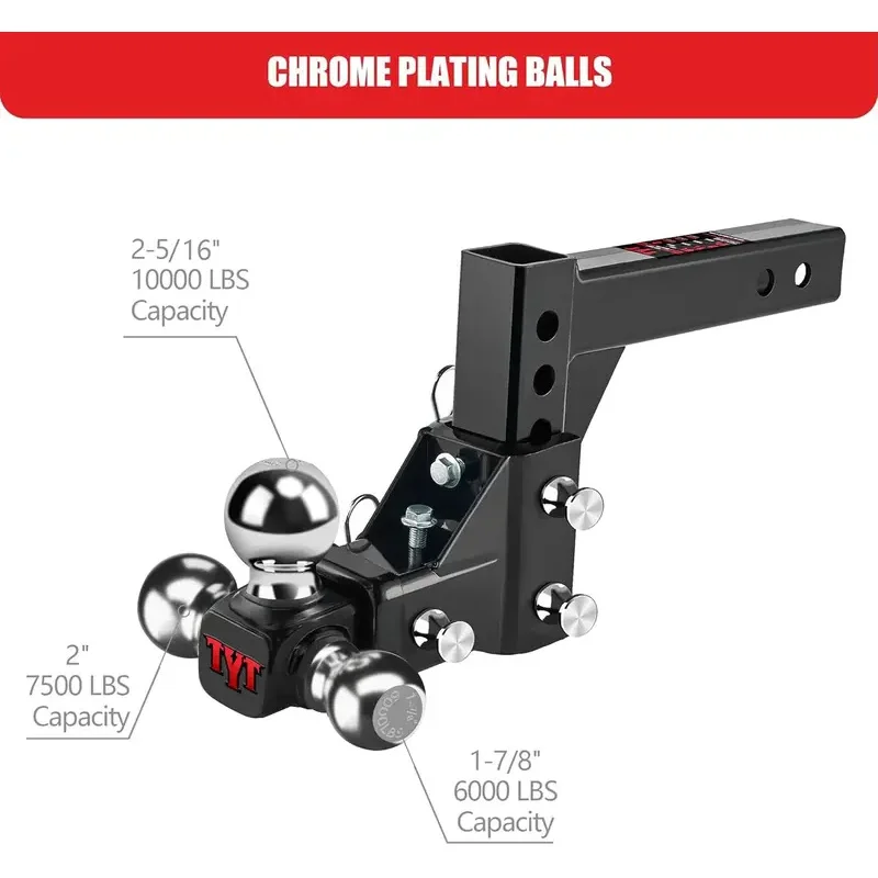 Trailer hitch ball mount,(1-7/8 ''x 2'' x 2-5/16 '') rise/drop hitch, hitch for heavy duty truck, solid ball mount, 10000 lbs GT