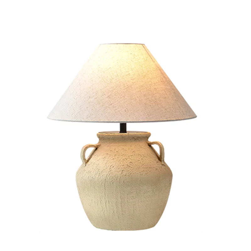 Simple Handmade Ceramic Table Lamp Wabi-sabi Style Home Hotel Cafe Indoor Decor Lighting Retro Bedroom Bedside LED Desk Lights