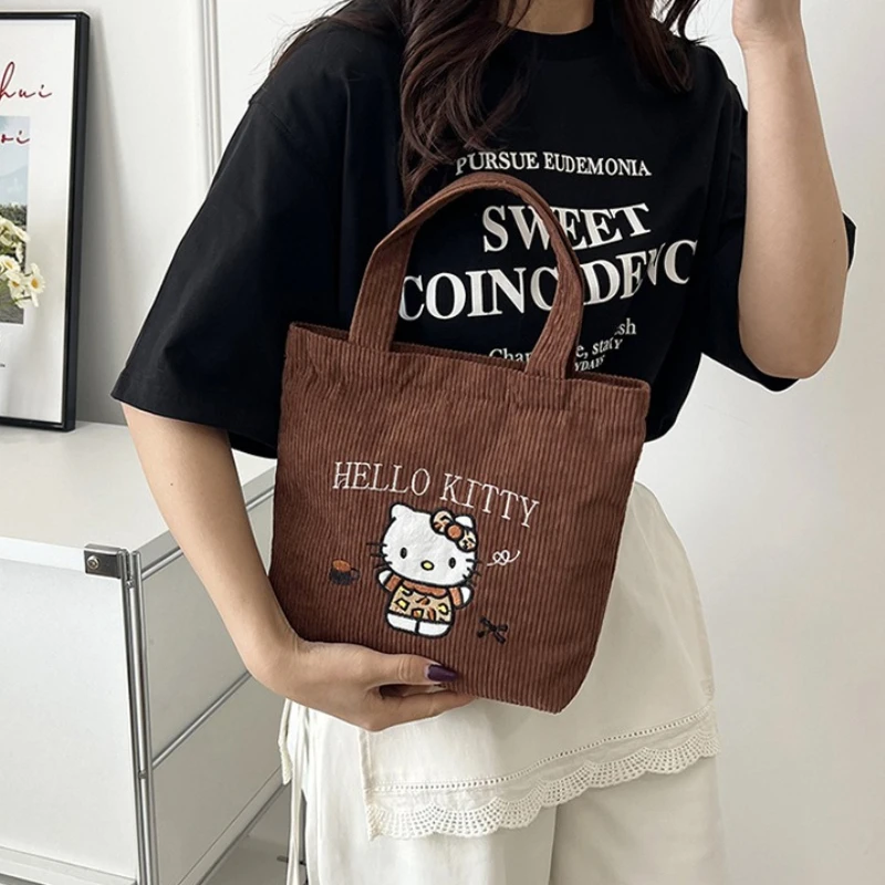 New Embroidered Kitty Handbag, Cute Corduroy Small Bag for Work, Versatile Mommy Bag for Going Out