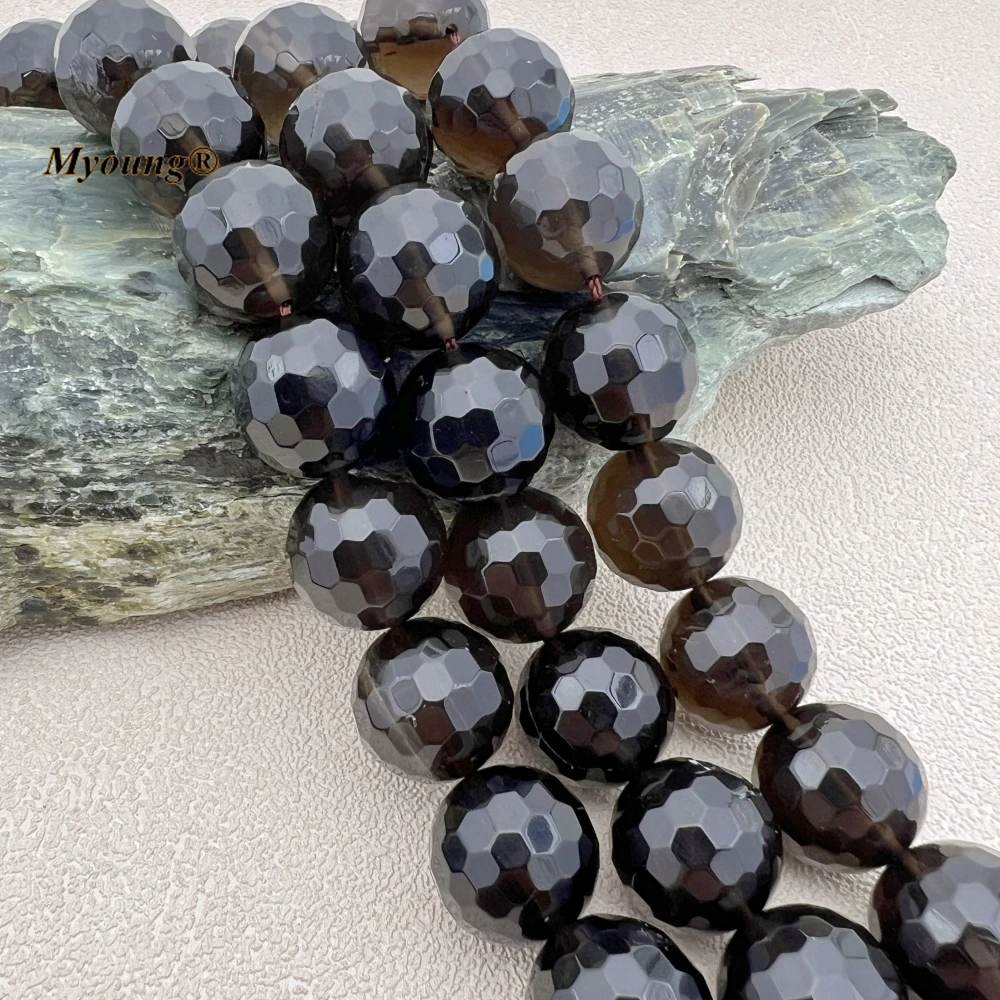 

16MM 24PCS Large Faceted Natural Crystal Smoky Quartz Round Cutting Nugget Beads MY230916