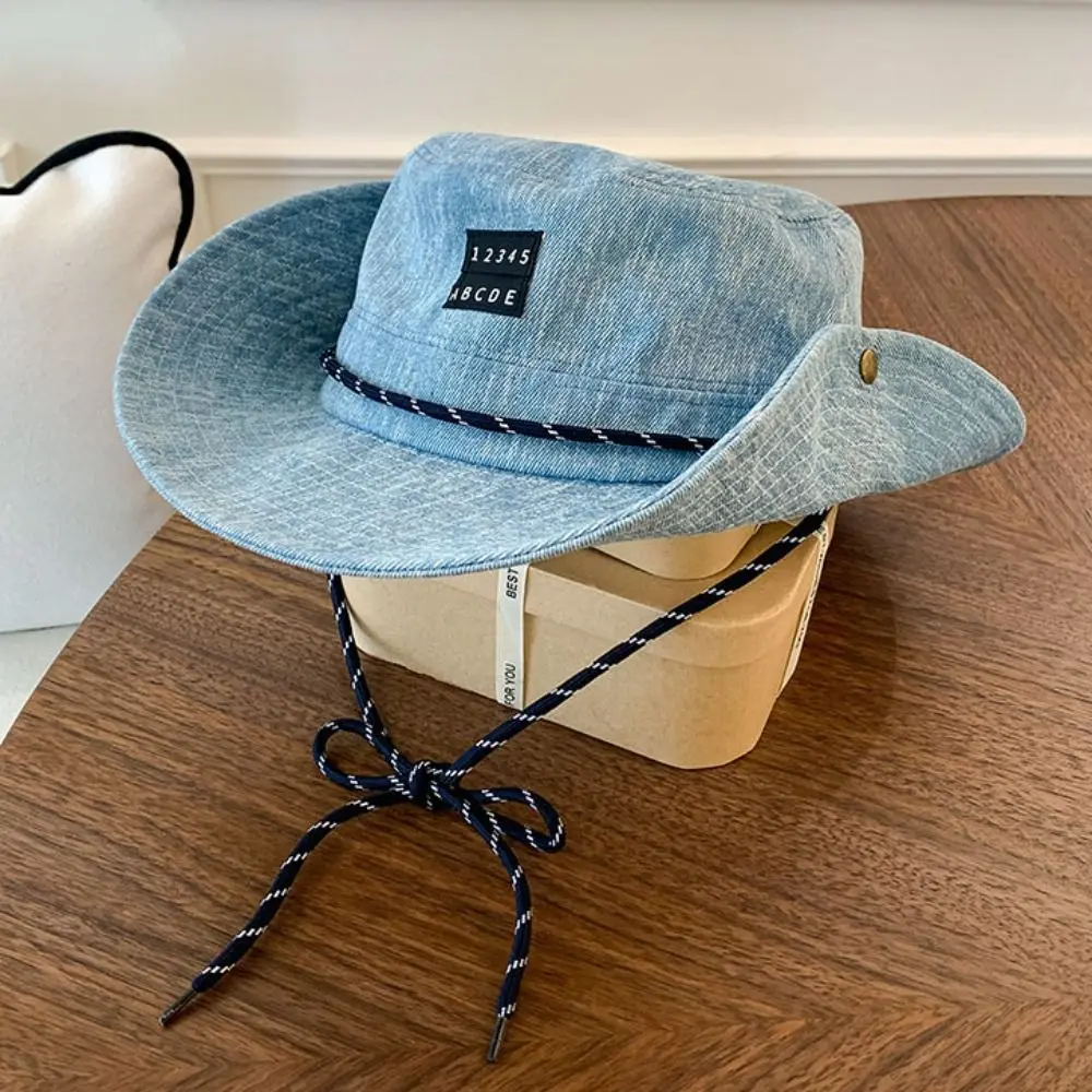 

Fashion Sunscreen Western Cowboy Hat Lightweight Japanese Style Fisherman Hat Wide-Brimmed Cloth Denim Bucket Hat Camping