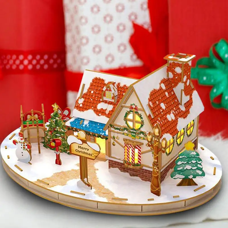 3D Wooden Puzzle Craft Kit 3D House Puzzle Table Centerpiece Assembly Building Model Kits for Adults Children Christmas Gifts