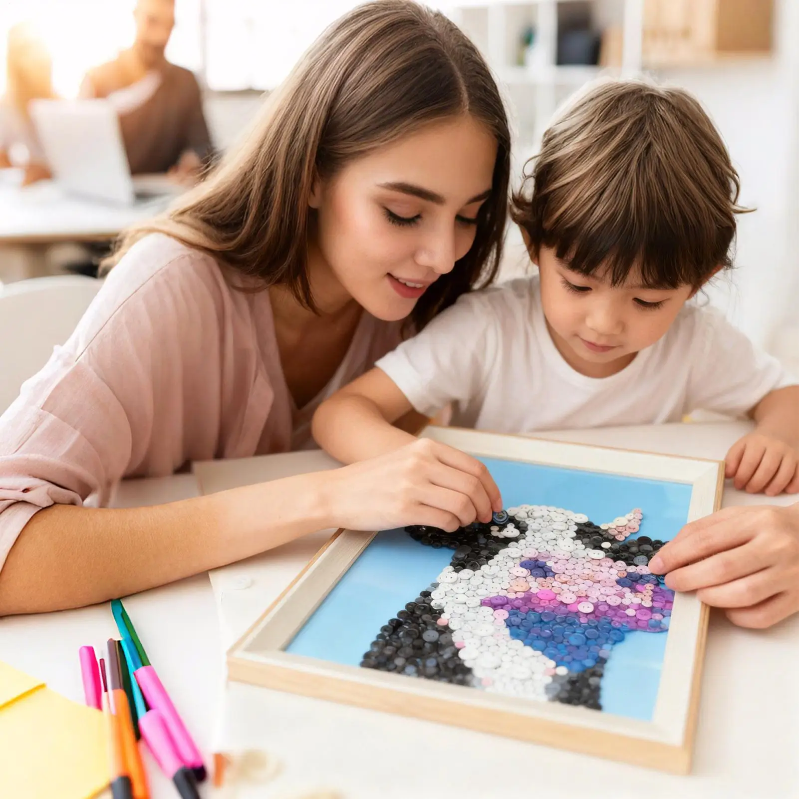 ボタンアートペインティングキット カラフルな教育用樹脂ボタン 牛の絵画クラフト リビングルーム 寝室 教室 男の子 女の子 子供向け