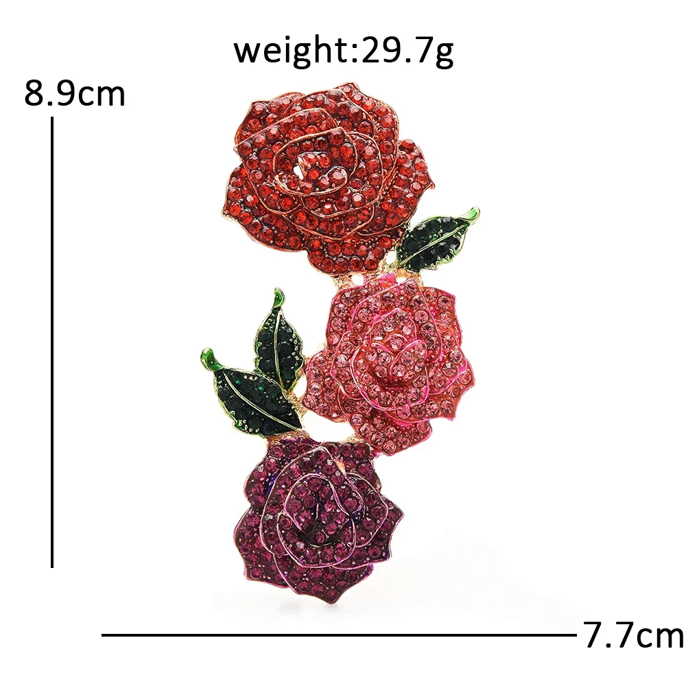 Big Full Crystal Sparkling Rose Brooch Pins Women Jewelry Gift For Suit or Sweater