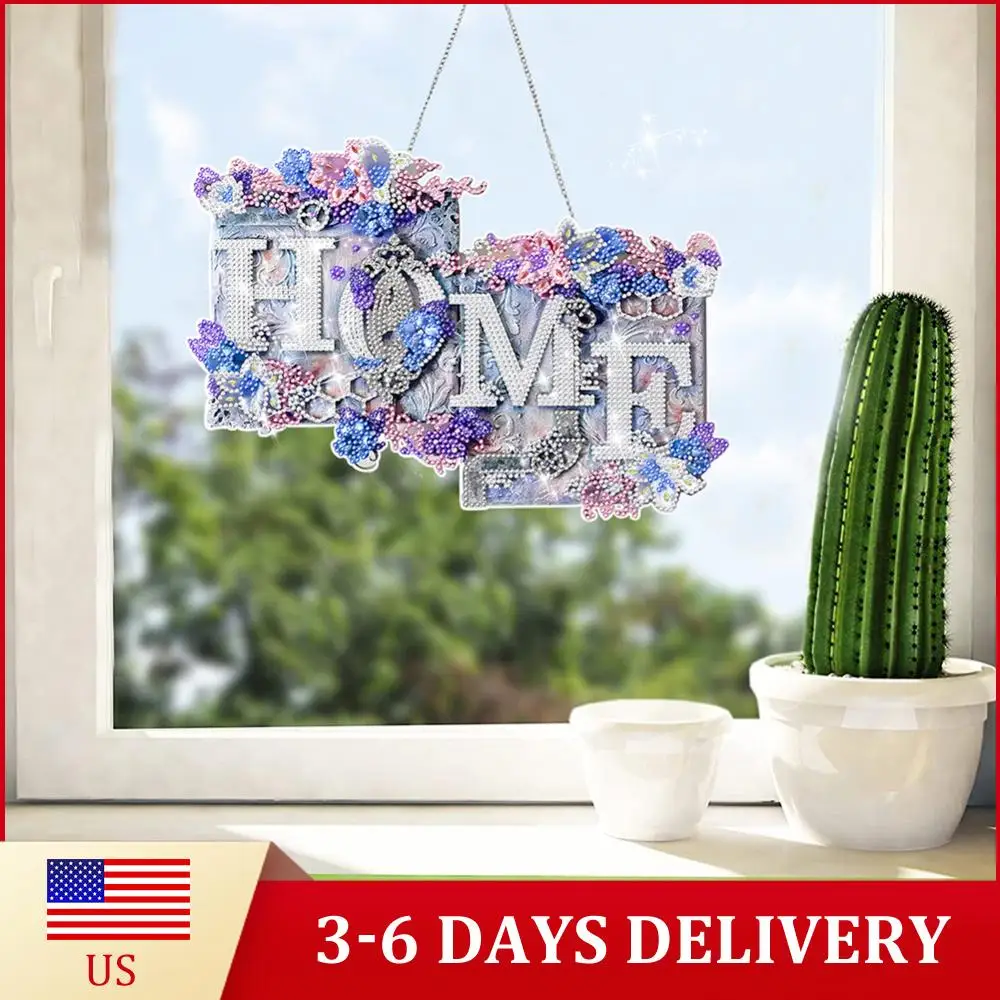 

Acrylic Diamond Art Hanging Pendant Sweet Home Single-Sided Diamond Painting Home Decor Crystal Hanging Home Wall Decor
