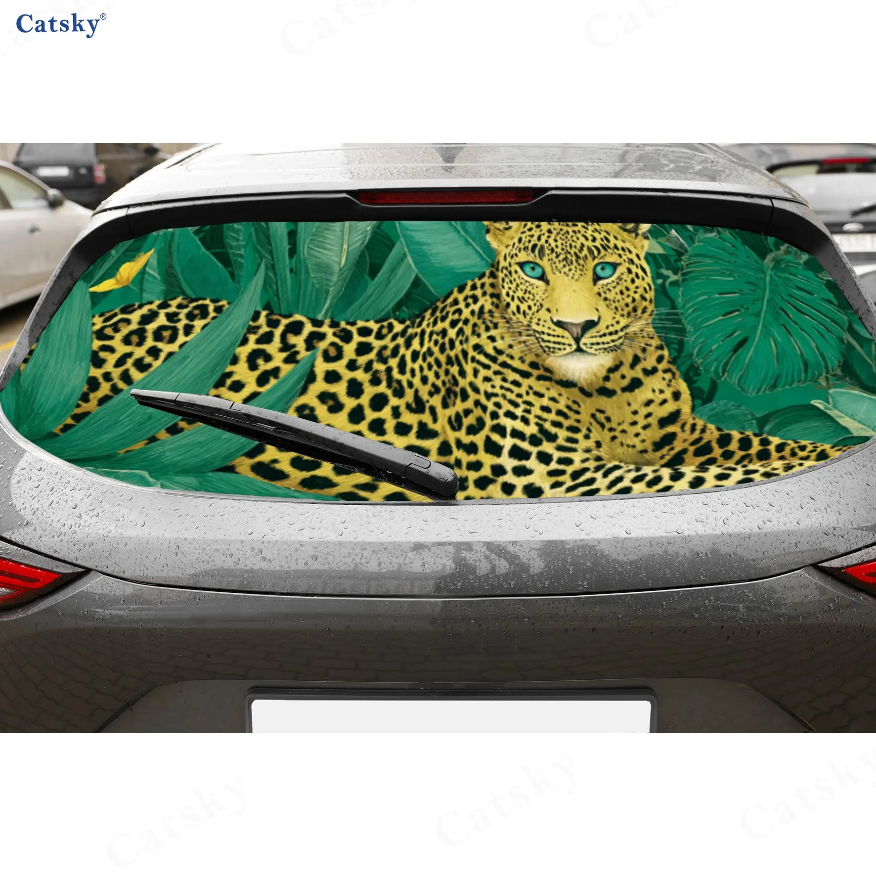 

Majestic Leopard in Lush Foliage PVC Perforated Car Vinyl Wraps, Durable Car Rear Windshield Sticker, Waterproof Car Rear Window