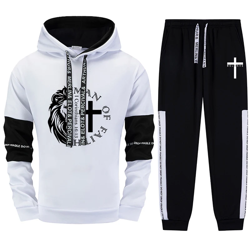

Men's Street Style Tracksuit 2025 Man of Faith Graphic Print Hoodie and Jogger Pants Urban Casual Outfit Fall Winter Sports Suit