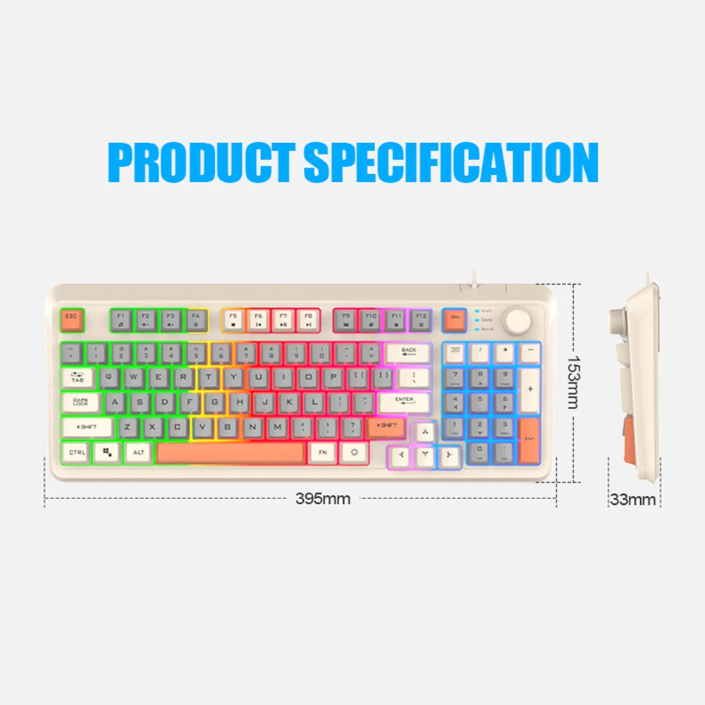 K82 Wired Keyboard Three Color-block Luminous Mechanical Hand Feel Station 94 Key Gamer for Computer PC Laptop Gaming Keyboard