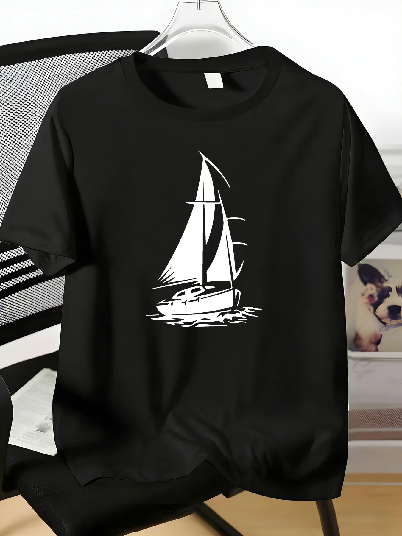 Sailing Yacht Silhouette Print Mens Red Tee Soft Cotton Nautical Ocean Theme Casual Daily Summer Male Crew Neck Short Sleeve Top