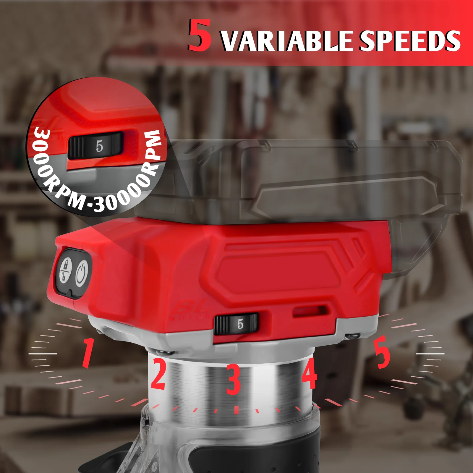 5 Speeds Brushless Electric Wood Router 30000RPM Woodworking Trimmer Engraving Slotting Carpentry Tool For Milwaukee 18V Battery