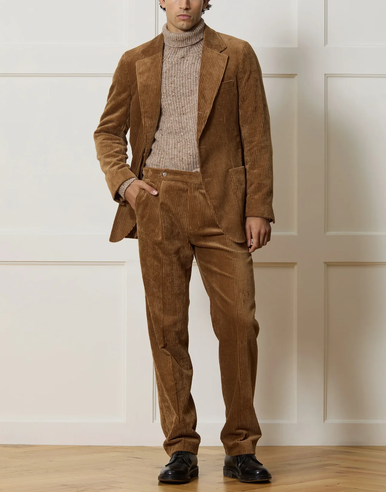 

Corduroy Men's 2-Piece Suit Set Brown Vintage Style Jacket Trousers, Wrinkle-Resistant Thick Style, Suitable for Weddings Banque