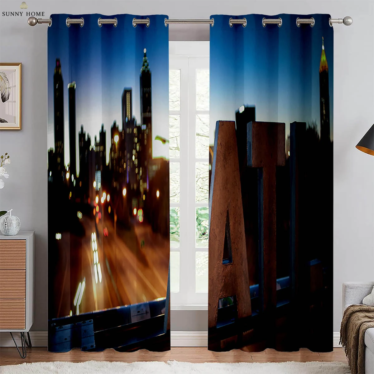 

2 Pieces Of City Building Night View 3d Stereo Printing Curtains Blackout Curtains Bedroom Study Living Room Curtains