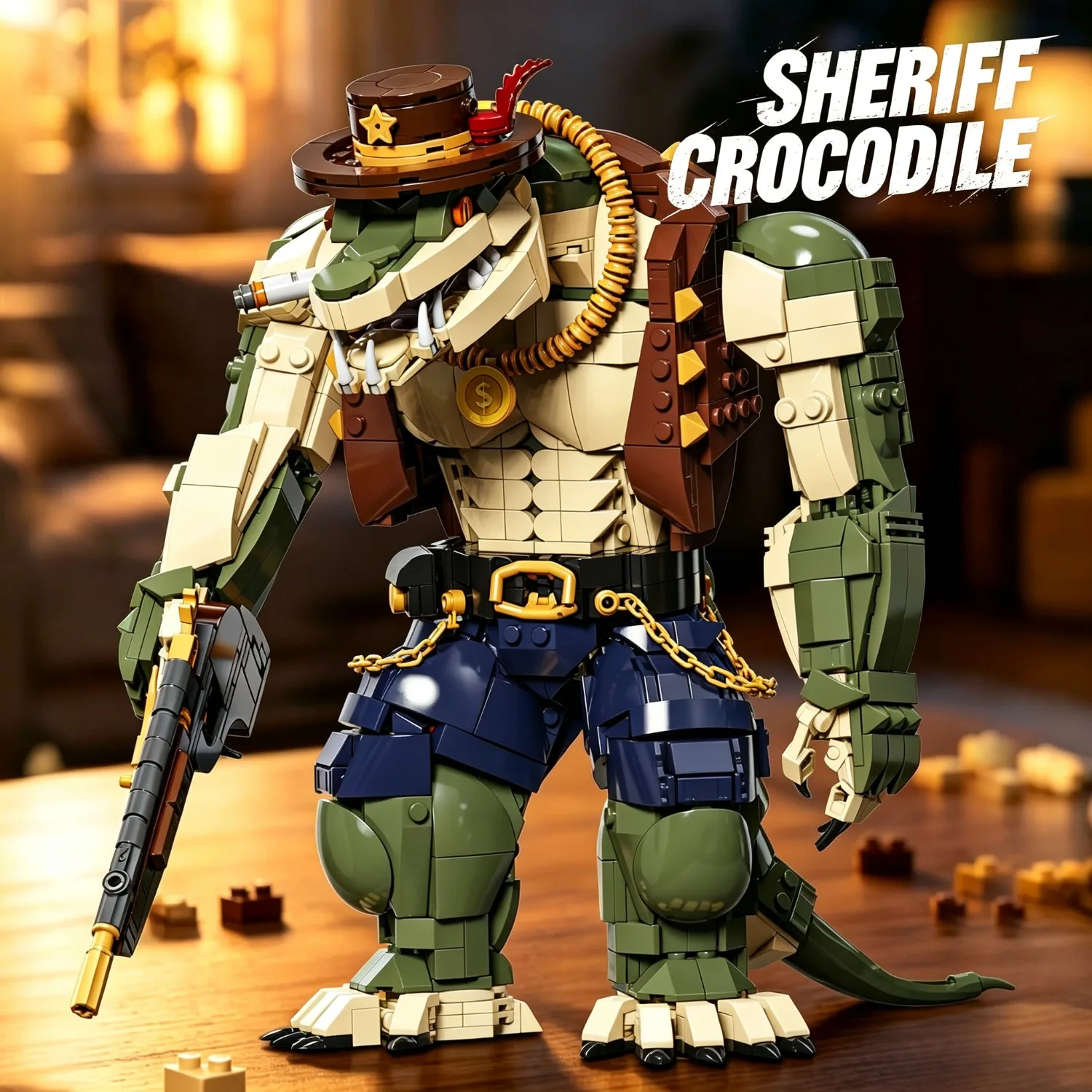 1622PCS Wild West Sheriff Crocodile Building Blocks Set Posable Crocodile Animal Bricks Model DIY Assembly Toy Gift for Adults