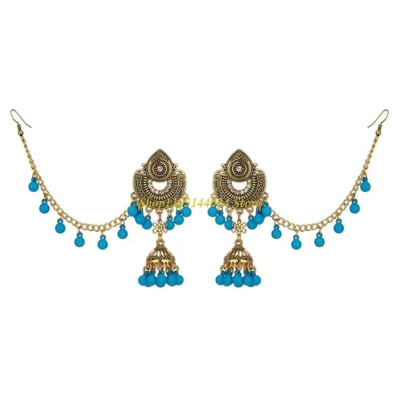 N5KE Antique Gold-Tone Earrings with Ornate Openwork and Bead Drops