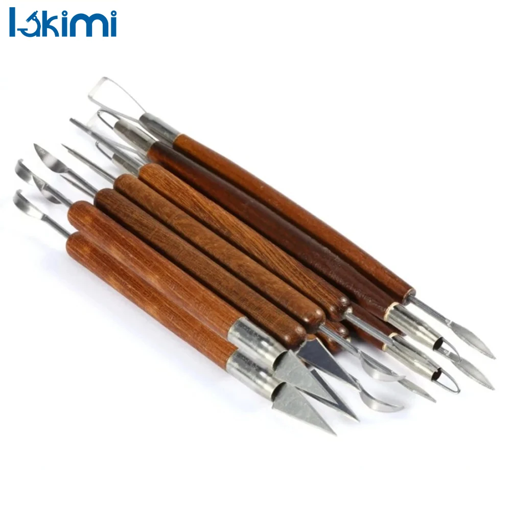 Sculpting Tool Set Wood Handle Wax Carving Smoothing Polymer Shaping – 6PCS Pottery Clay Ceramic Tool Accessories LK-AA308
