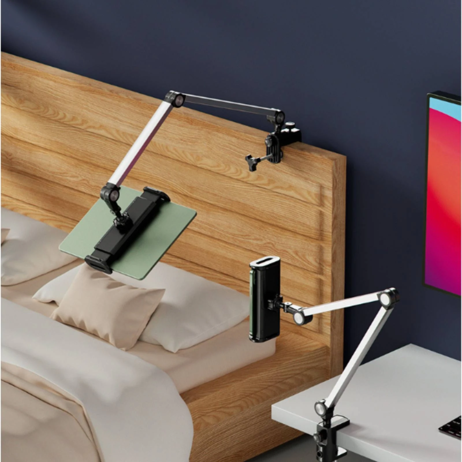 Desktop Clamp Bracket Compact Bracket Base with Clamp Tooltool-Less Adjustable for Streamers, Desk, Shelf