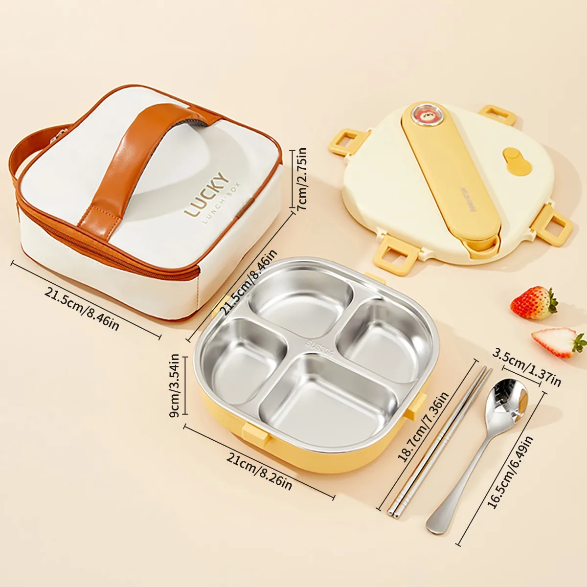 Vierkante 304 roestvrijstalen lunchbox met bestek, 3/4 vakken, lekvrij, grote capaciteit, lunchcontainer voor kinderen en studenten
