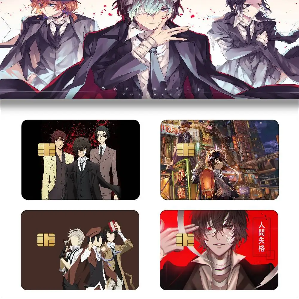Anime Bungo Stray Dogs Anime Cartoon 4pcs 1Set Skin Stickers Film Tape Case For Big Credit Debit Card Front Side