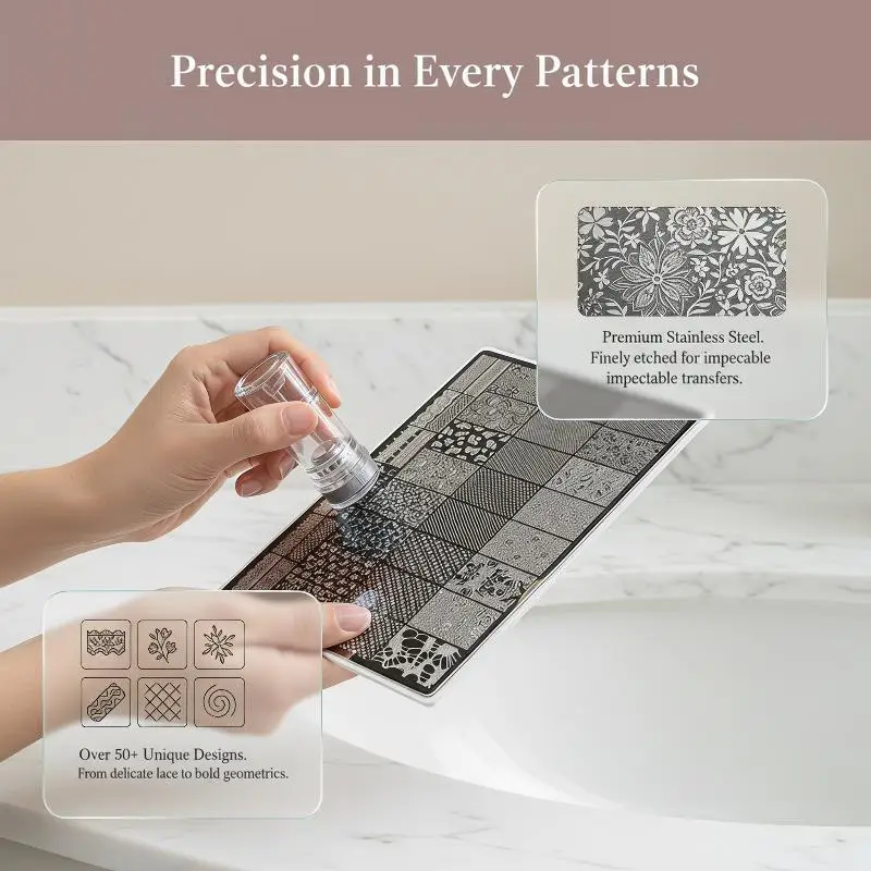1Pcs Lace Texture Plus Nail Art Printing Steel Plate  Exquisite Floral Mesh Lace Border DIY Transfer Tool