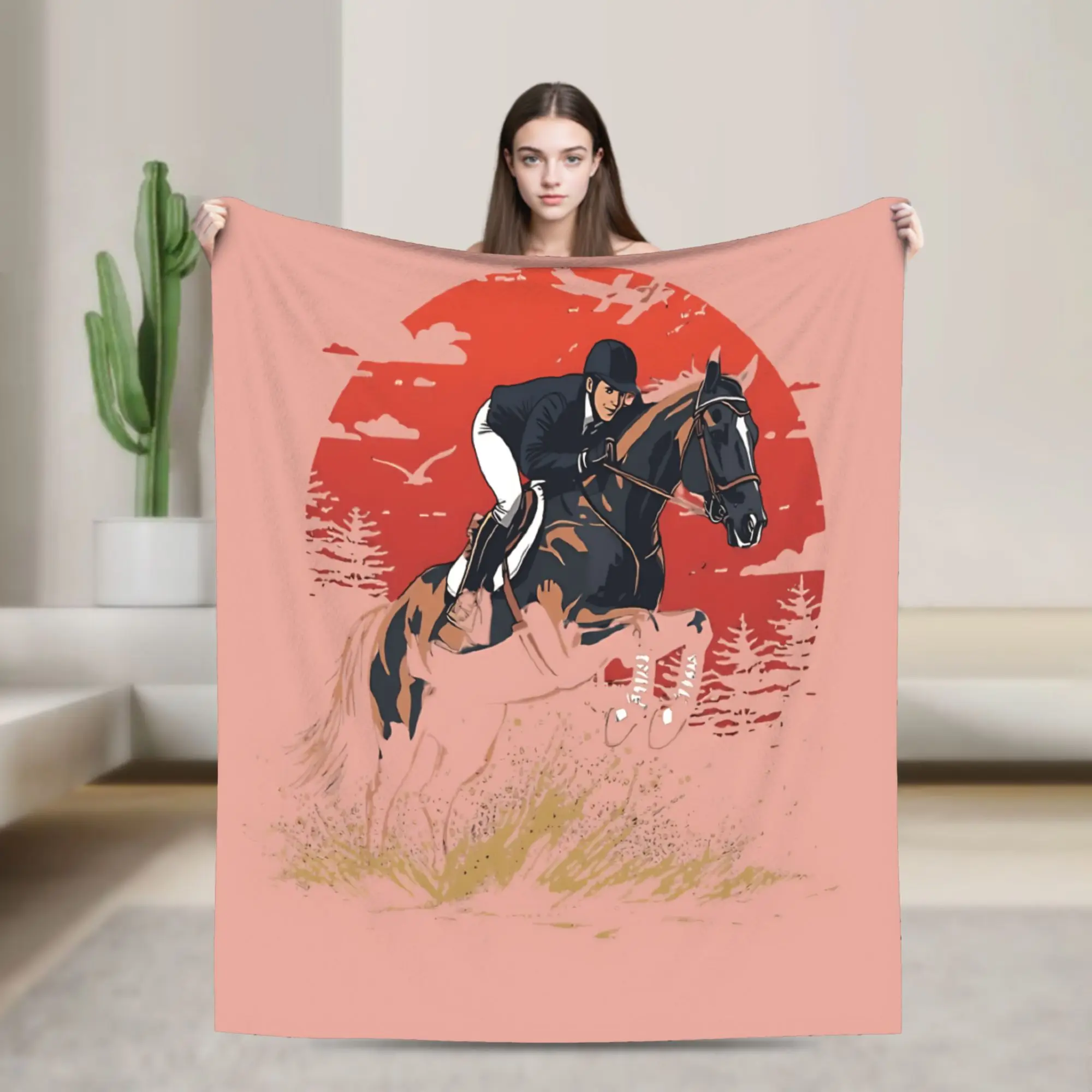 Equestrian Flannel Blanket Adults Girls  Warm Cozy Throw Blanket Autumn Couch Chair Bedspread Sofa Bed Cover