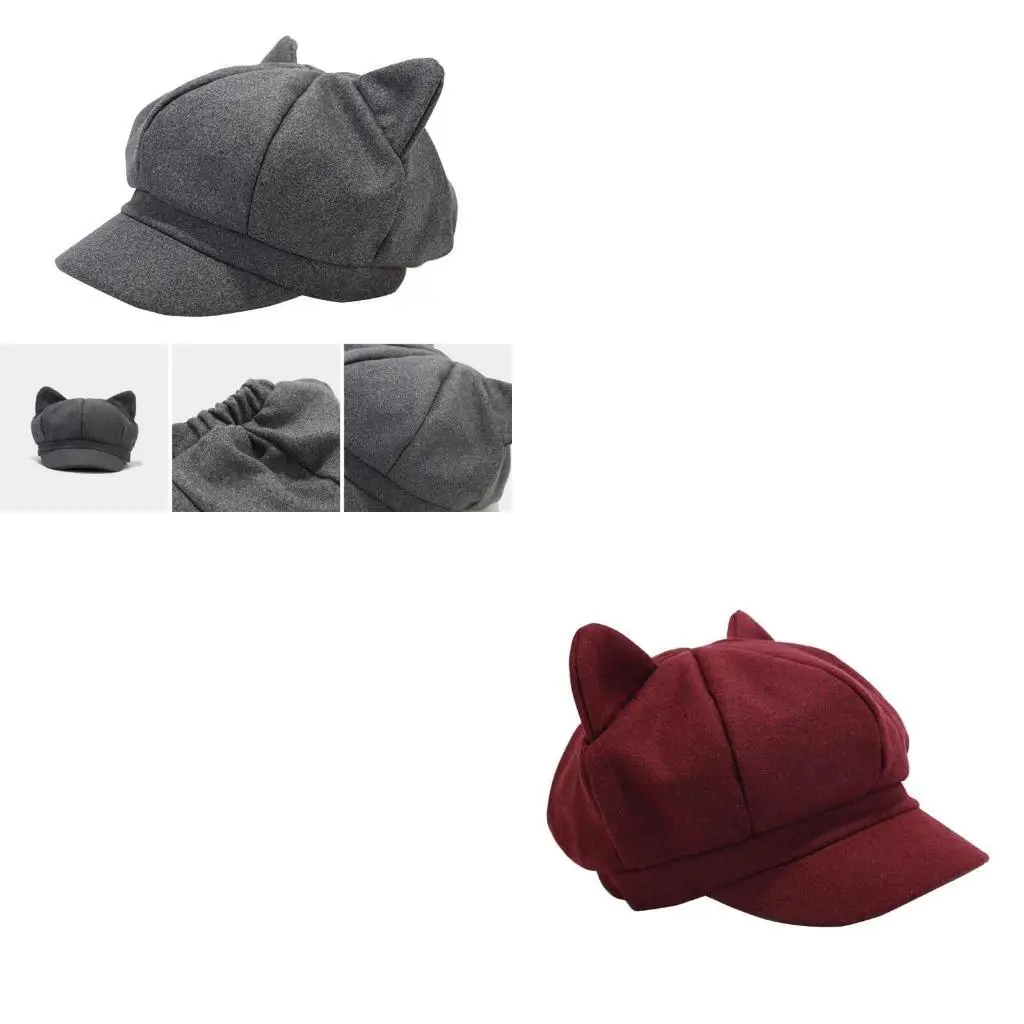39BD Ear Hat for Women Cool Girl Driver Cap Breathable Felt Octagonal Hat