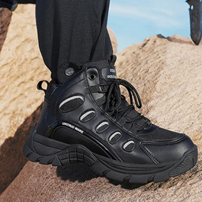 YRZL Men's Hiking Boots Winter Waterproof Thermal Shoes Non Slip Outdoor Work Boots Big Size Anti Cold Plush Boots Lightweight