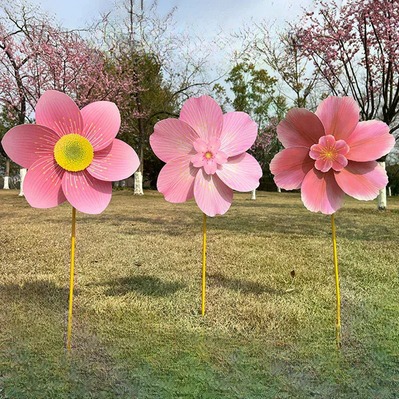 Piece Stake Standing Lawn Flower Pinwheel Cherry Flower Windmill Rotating Peach Blossom Wind Spinner Garden Decoration 1