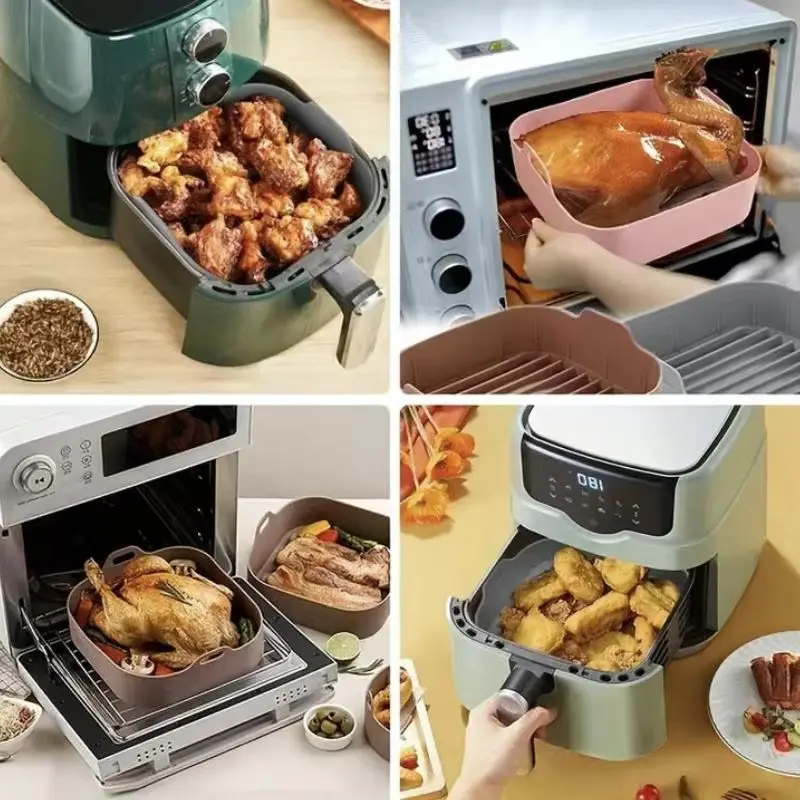 غير عصا 8.2 بوصة مقلاة الهواء سيليكون بطانات مربع Airfryer بطانات قابلة لإعادة الاستخدام سلة وعاء صينية الخبز Airfryer الملحقات