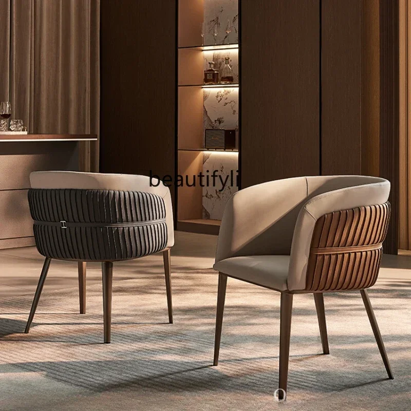 

13Leather dining chair Nordic light luxury home backrest designer Italian minimalist dining table and chairs