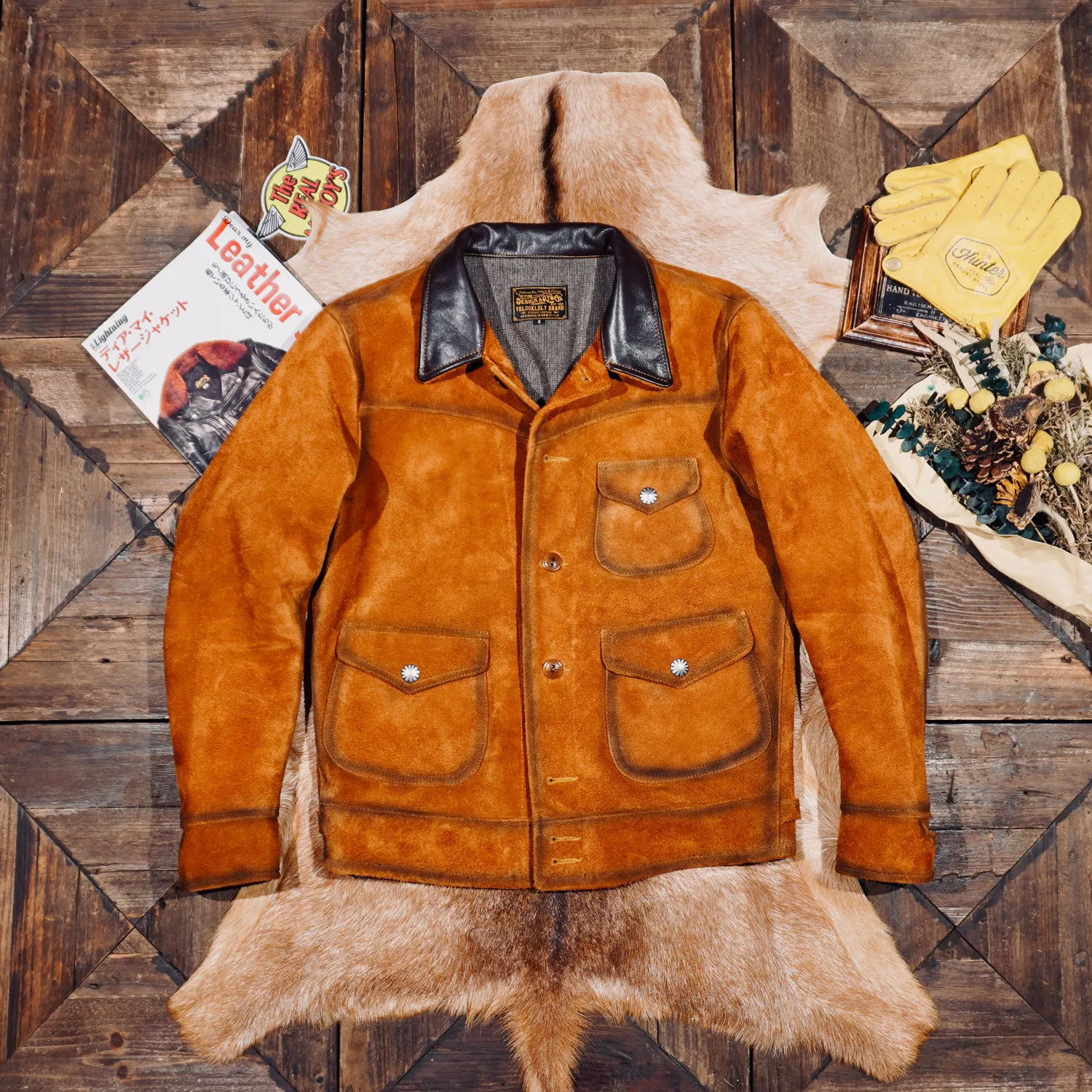 Tailor Brando Washed Distressed Suede Leather Classic Farmer Men's Genuine Leather Vintage Jacket
