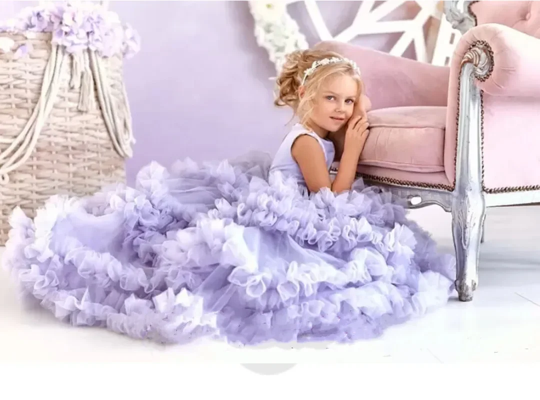

Lavender Flower Girl Dresses For Wedding Sleeveless Ruffles Backless First Communion Birthday Prom Party Dress Children's Gifts