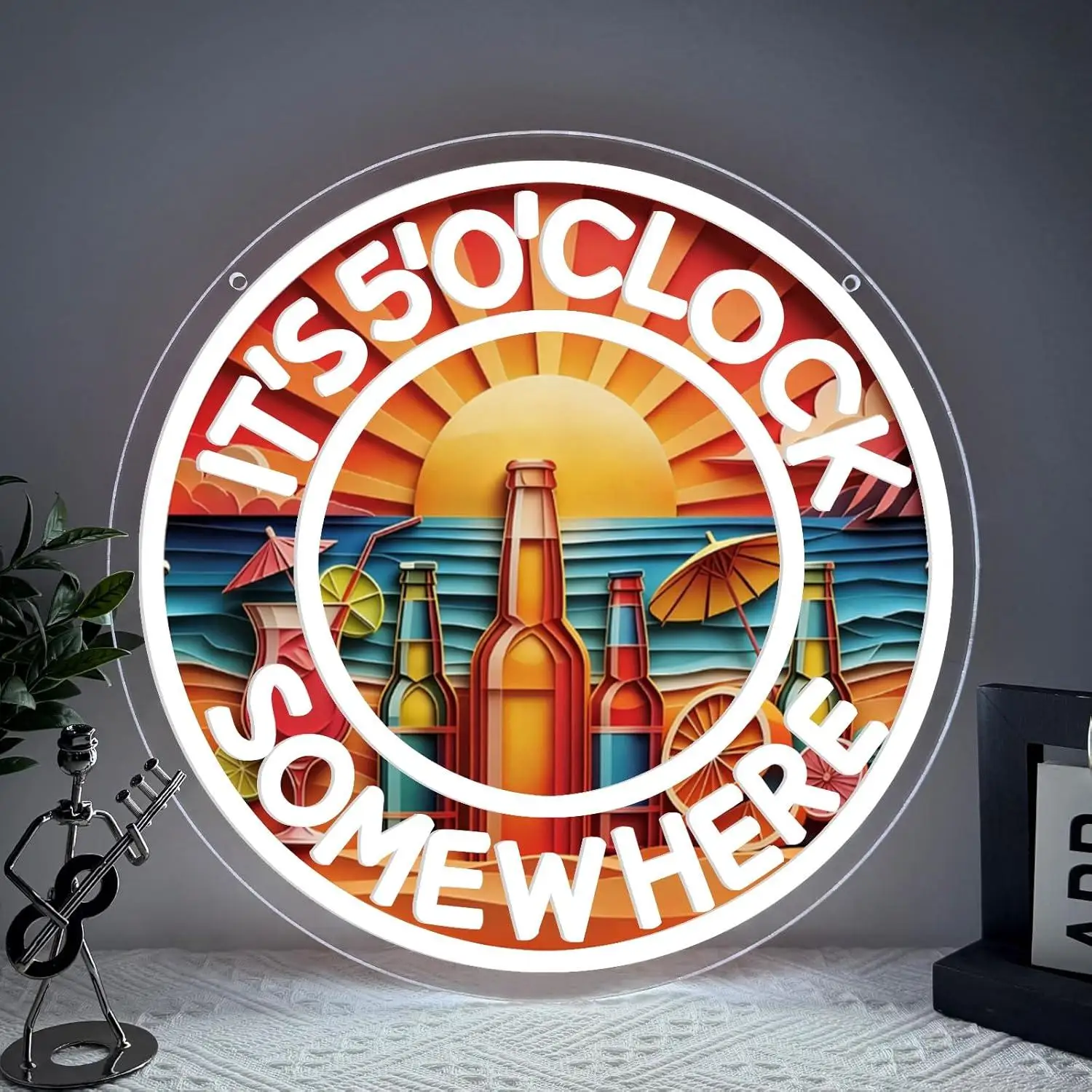 

Неоновые LED-вывески «Сейчас 5:00 где-то» для декора пальм, закатов, пляжных баров, мужских баров, ночных клубов, бизнес-баров