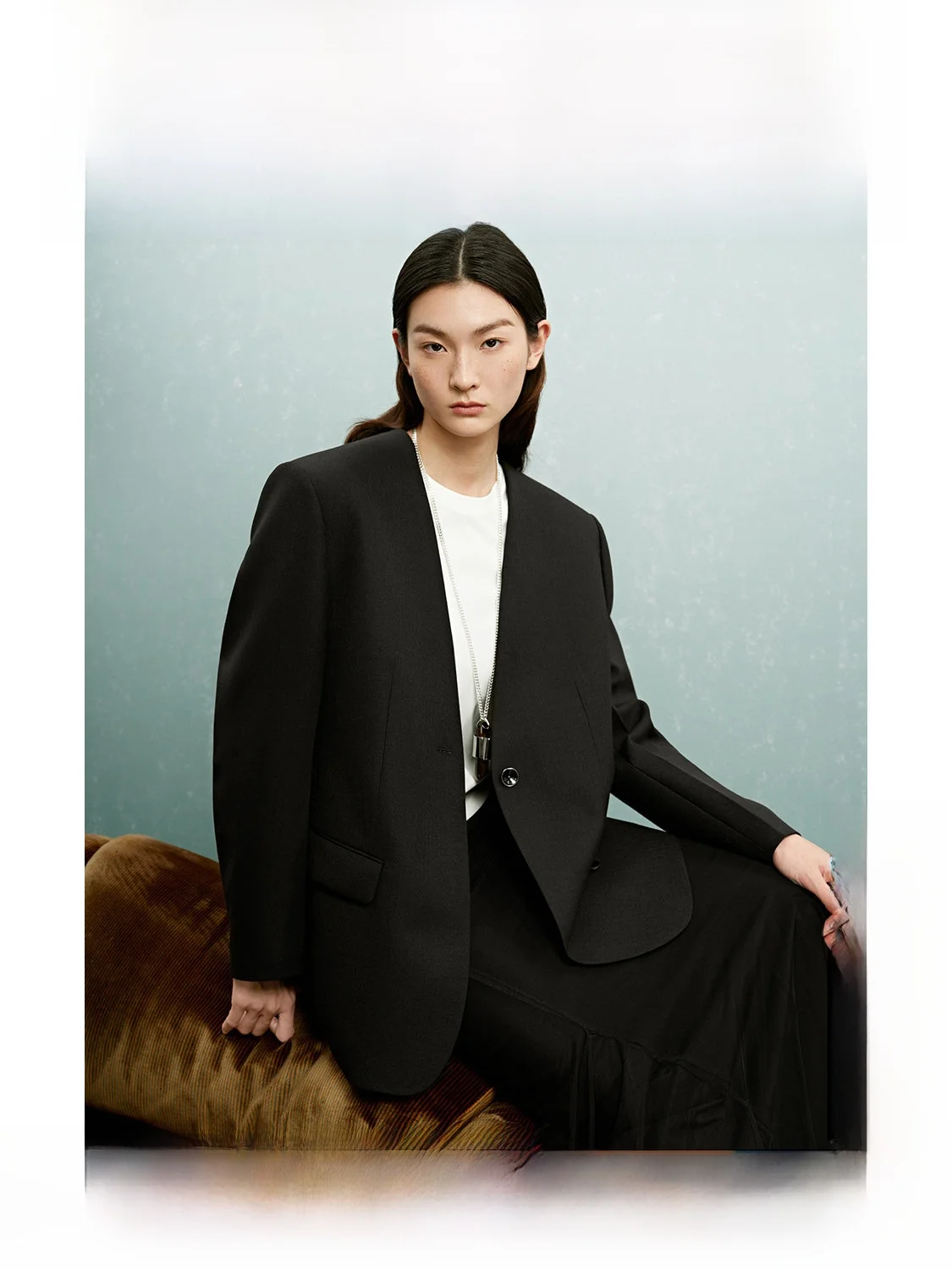 

Early Spring Women's Woolen Suit Jaet Casual High-quali Spun Wool Straight Cut Commute Sle V-ne Long Sve Pure Color