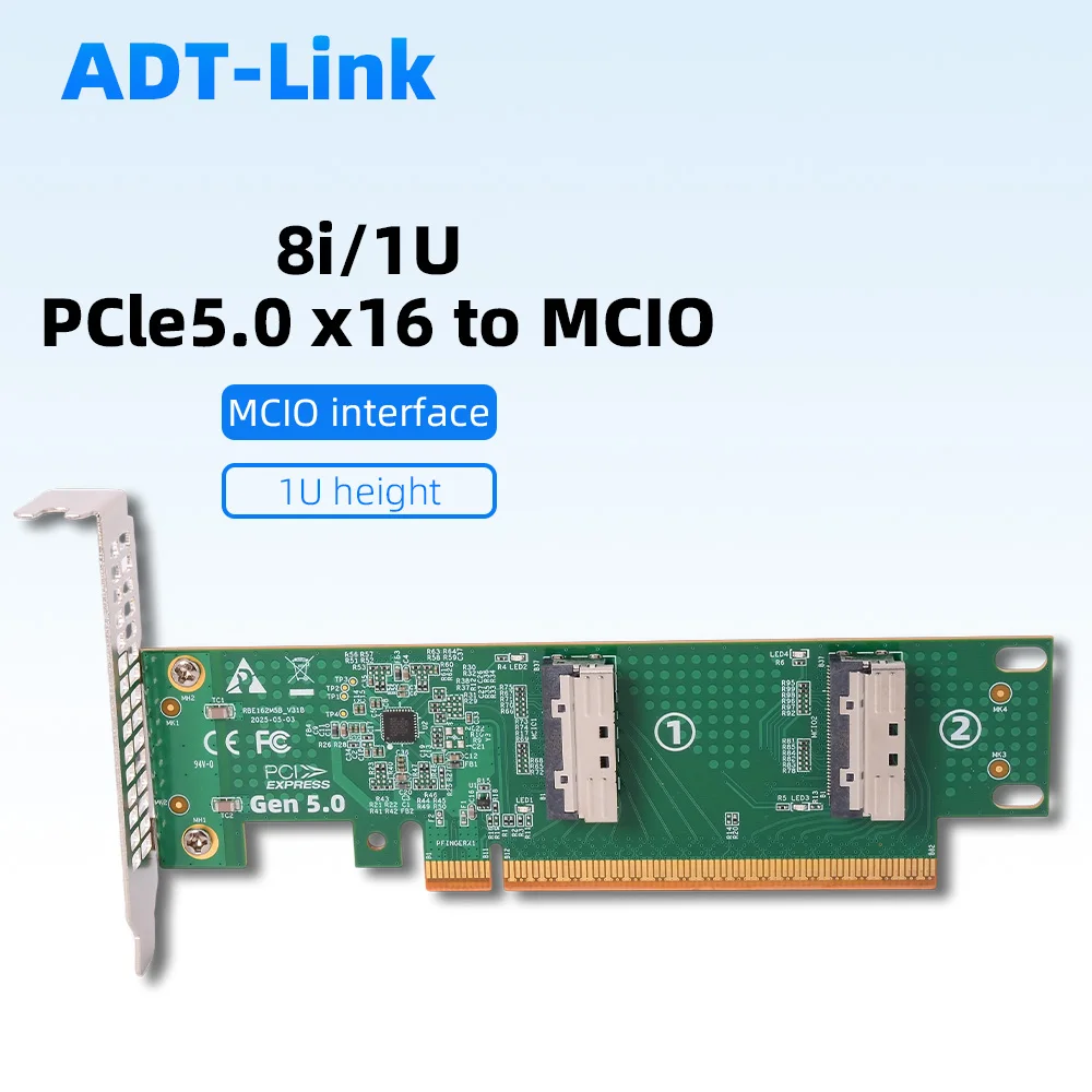PCIe 5.0 16x To MCIO Split Riser Card SlimSAS SFF8654 Adapter Motherboard for Single GPU External Expansion X8/x16 High-Speed