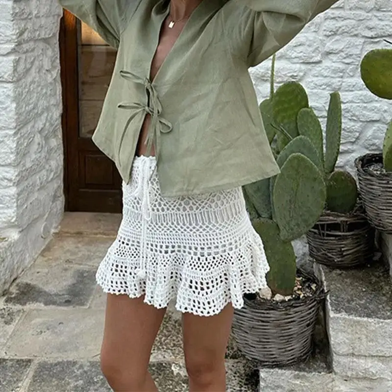 

Ele Sle Женский длинный кружевной топ све с полым воротником из полиэфирного волокна, не тонущий, летний, стандартного кроя