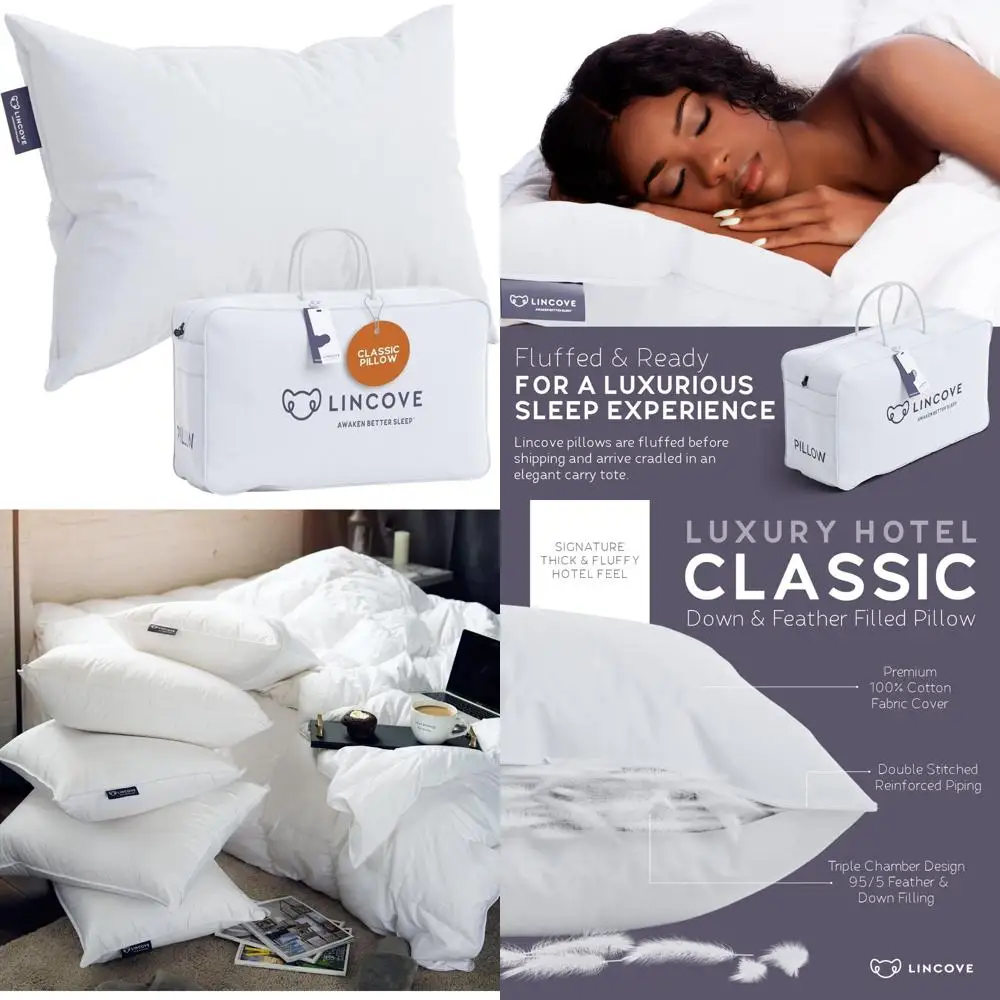

Luxury Hypoallergenic Down and Feather Pillows for Sleep Comfort - Ideal for Neck and Back Support