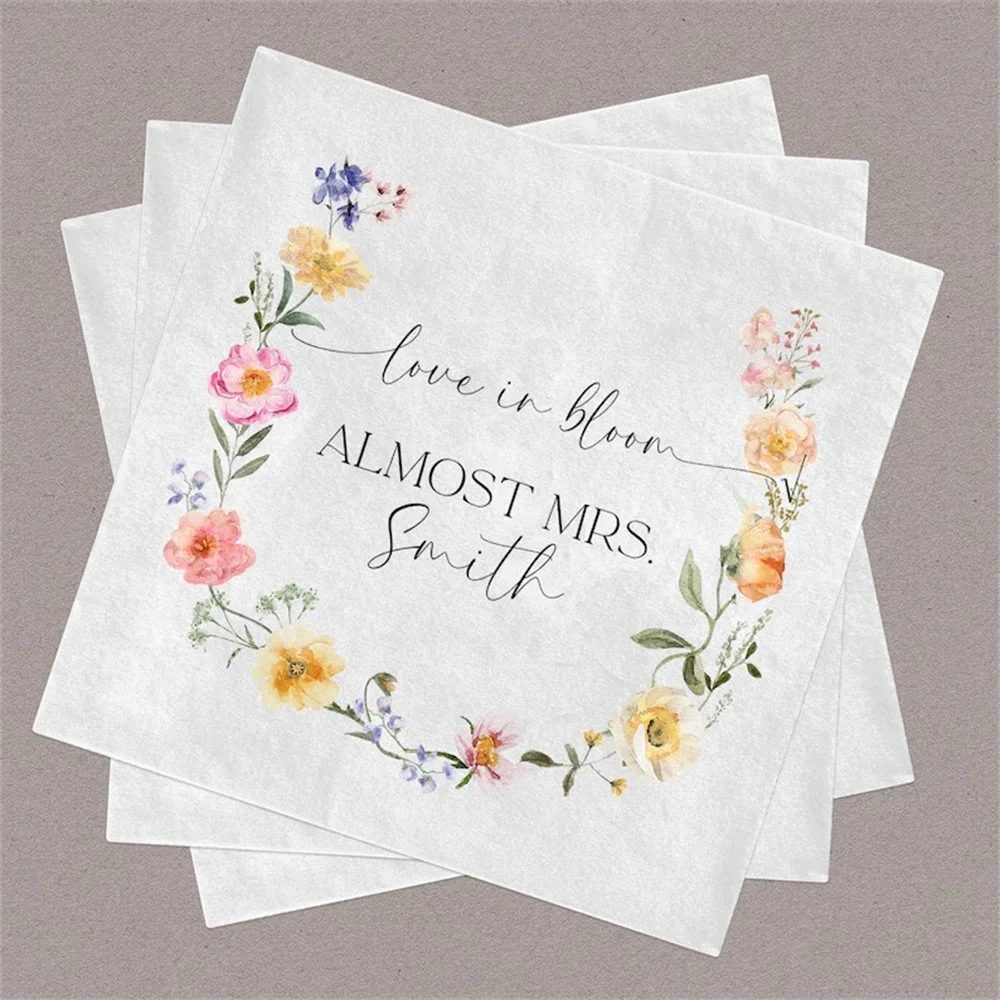 

50PCS Custom Love in Bloom Bright Floral Napkins for Bridal Shower | Almost Mrs Bridal Shower Luncheon Napkins | Personalized Wi